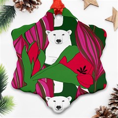 Animals White Bear Flower Floral Red Green Snowflake Ornament (two Sides) by Mariart