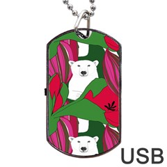 Animals White Bear Flower Floral Red Green Dog Tag Usb Flash (one Side) by Mariart