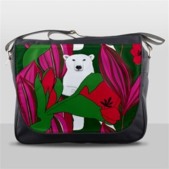 Animals White Bear Flower Floral Red Green Messenger Bags by Mariart