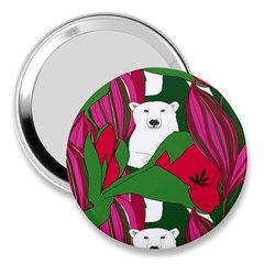 Animals White Bear Flower Floral Red Green 3  Handbag Mirrors by Mariart