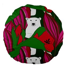 Animals White Bear Flower Floral Red Green Large 18  Premium Round Cushions