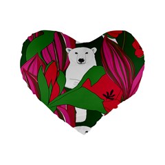 Animals White Bear Flower Floral Red Green Standard 16  Premium Heart Shape Cushions by Mariart