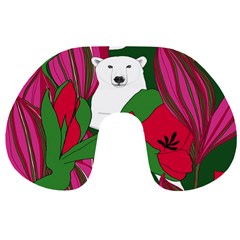 Animals White Bear Flower Floral Red Green Travel Neck Pillows by Mariart