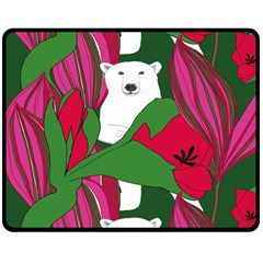 Animals White Bear Flower Floral Red Green Double Sided Fleece Blanket (medium)  by Mariart