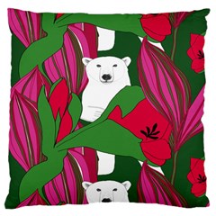 Animals White Bear Flower Floral Red Green Large Flano Cushion Case (two Sides) by Mariart