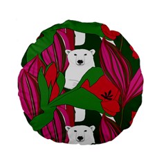 Animals White Bear Flower Floral Red Green Standard 15  Premium Flano Round Cushions