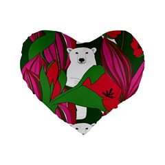 Animals White Bear Flower Floral Red Green Standard 16  Premium Flano Heart Shape Cushions by Mariart