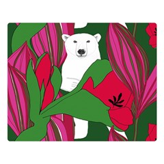 Animals White Bear Flower Floral Red Green Double Sided Flano Blanket (large)  by Mariart