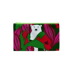 Animals White Bear Flower Floral Red Green Cosmetic Bag (xs) by Mariart