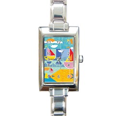 Boats Ship Sea Beach Rectangle Italian Charm Watch