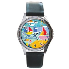 Boats Ship Sea Beach Round Metal Watch