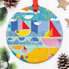 Boats Ship Sea Beach Ornament (round)