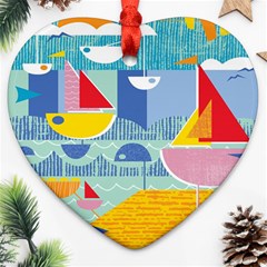 Boats Ship Sea Beach Ornament (heart)