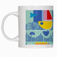 Boats Ship Sea Beach White Mugs by Mariart