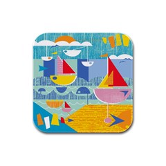 Boats Ship Sea Beach Rubber Square Coaster (4 Pack)  by Mariart