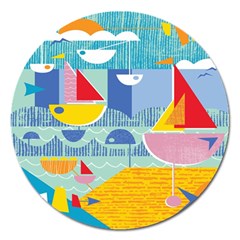 Boats Ship Sea Beach Magnet 5  (round)