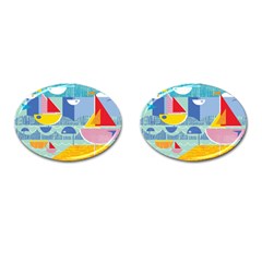 Boats Ship Sea Beach Cufflinks (oval) by Mariart