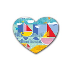 Boats Ship Sea Beach Rubber Coaster (heart) 