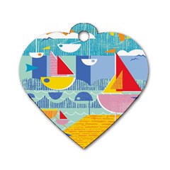 Boats Ship Sea Beach Dog Tag Heart (two Sides)