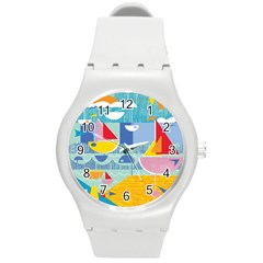 Boats Ship Sea Beach Round Plastic Sport Watch (m)