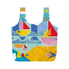 Boats Ship Sea Beach Full Print Recycle Bags (m) 