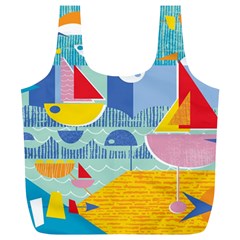 Boats Ship Sea Beach Full Print Recycle Bags (l) 