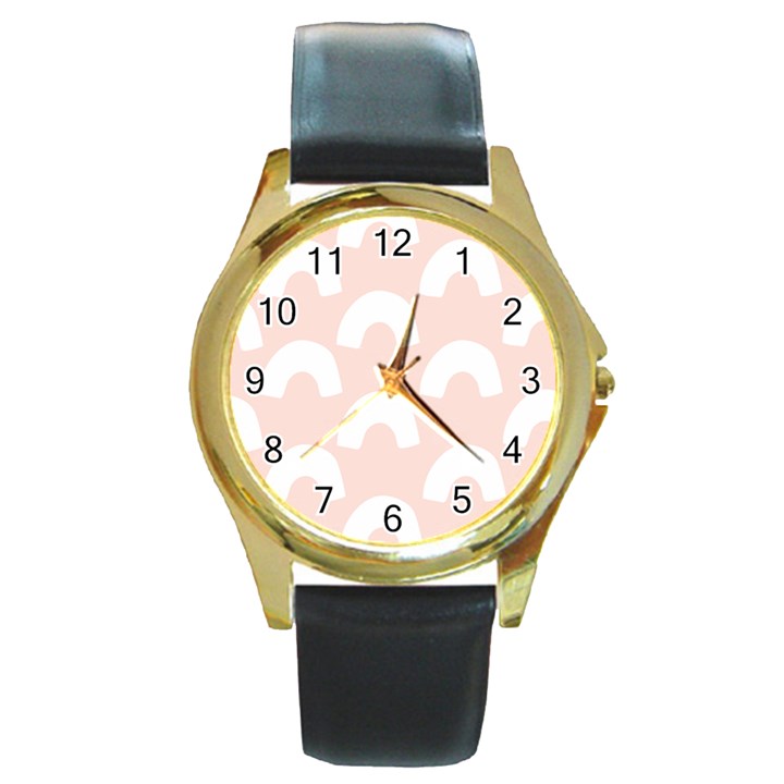 Donut Rainbows Beans Pink Round Gold Metal Watch