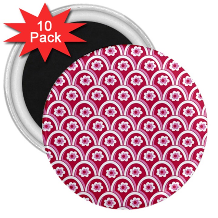 Botanical Gardens Sunflower Red White Circle 3  Magnets (10 pack) 