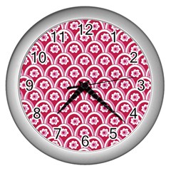 Botanical Gardens Sunflower Red White Circle Wall Clocks (silver) 