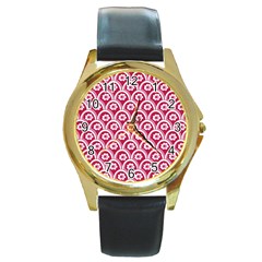 Botanical Gardens Sunflower Red White Circle Round Gold Metal Watch