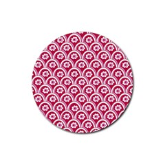 Botanical Gardens Sunflower Red White Circle Rubber Round Coaster (4 Pack)  by Mariart