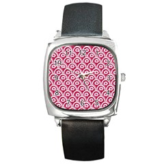 Botanical Gardens Sunflower Red White Circle Square Metal Watch by Mariart