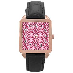 Botanical Gardens Sunflower Red White Circle Rose Gold Leather Watch 