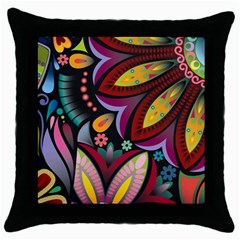 Flower Floral Sunflower Rose Color Rainbow Circle Polka Throw Pillow Case (black) by Mariart