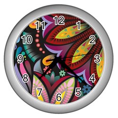 Flower Floral Sunflower Rose Color Rainbow Circle Polka Wall Clocks (silver)  by Mariart