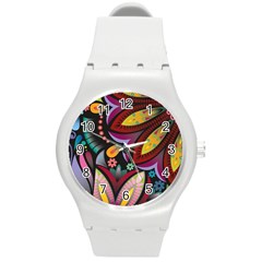 Flower Floral Sunflower Rose Color Rainbow Circle Polka Round Plastic Sport Watch (m) by Mariart