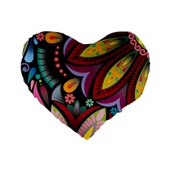 Flower Floral Sunflower Rose Color Rainbow Circle Polka Standard 16  Premium Flano Heart Shape Cushions by Mariart