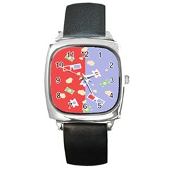 Glasses Red Blue Green Cloud Line Cart Square Metal Watch by Mariart