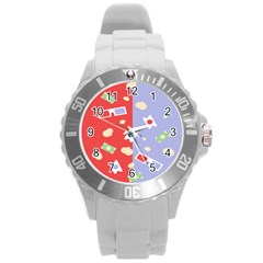 Glasses Red Blue Green Cloud Line Cart Round Plastic Sport Watch (l) by Mariart