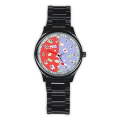 Glasses Red Blue Green Cloud Line Cart Stainless Steel Round Watch by Mariart