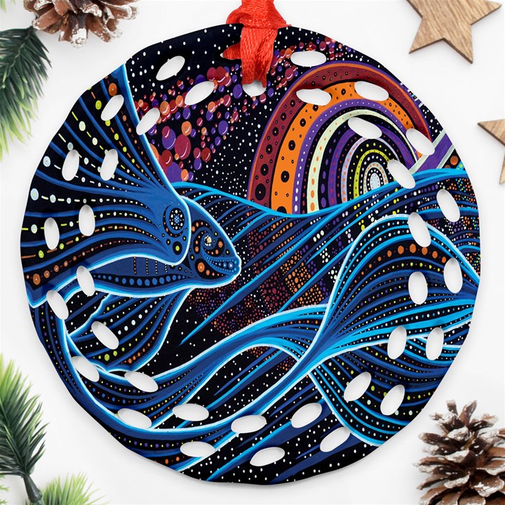 Fish Out Of Water Monster Space Rainbow Circle Polka Line Wave Chevron Star Round Filigree Ornament (Two Sides)