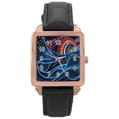 Fish Out Of Water Monster Space Rainbow Circle Polka Line Wave Chevron Star Rose Gold Leather Watch 