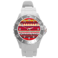 Fabric Aztec Red Line Polka Circle Wave Chevron Star Round Plastic Sport Watch (l) by Mariart