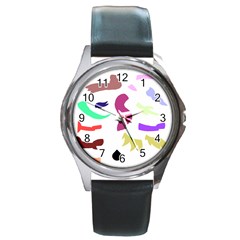 Plushie Color Rainbow Brown Purple Yellow Green Black Round Metal Watch by Mariart