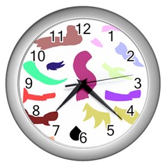 Plushie Color Rainbow Brown Purple Yellow Green Black Wall Clocks (silver)  by Mariart