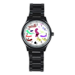 Plushie Color Rainbow Brown Purple Yellow Green Black Stainless Steel Round Watch by Mariart