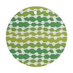 Polkadot Polka Circle Round Line Wave Chevron Waves Green White Ornament (round) by Mariart