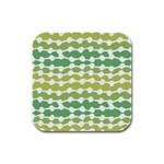 Polkadot Polka Circle Round Line Wave Chevron Waves Green White Rubber Square Coaster (4 pack)  Front