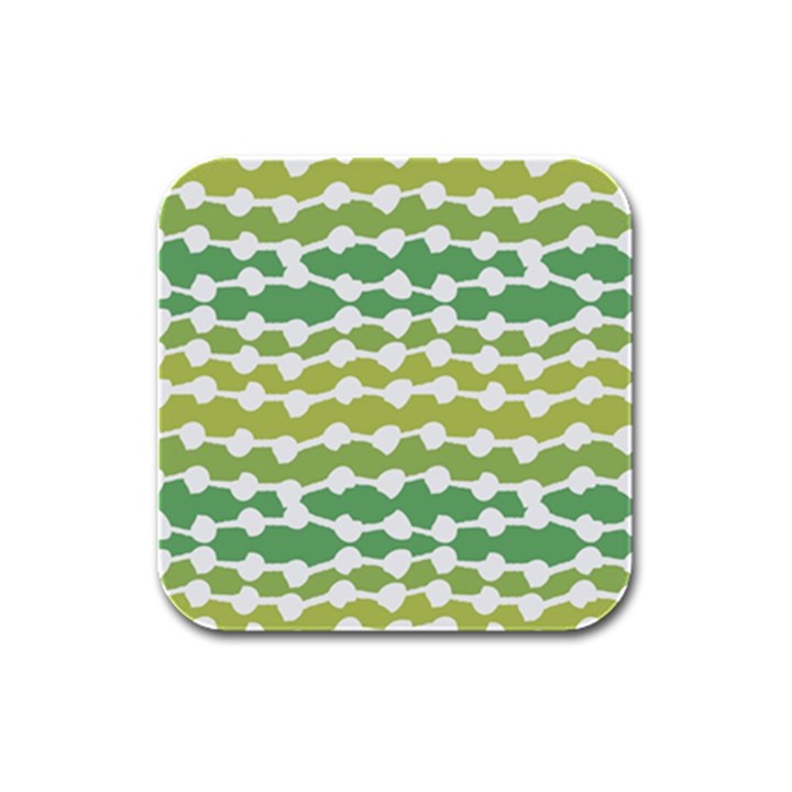 Polkadot Polka Circle Round Line Wave Chevron Waves Green White Rubber Square Coaster (4 pack) 