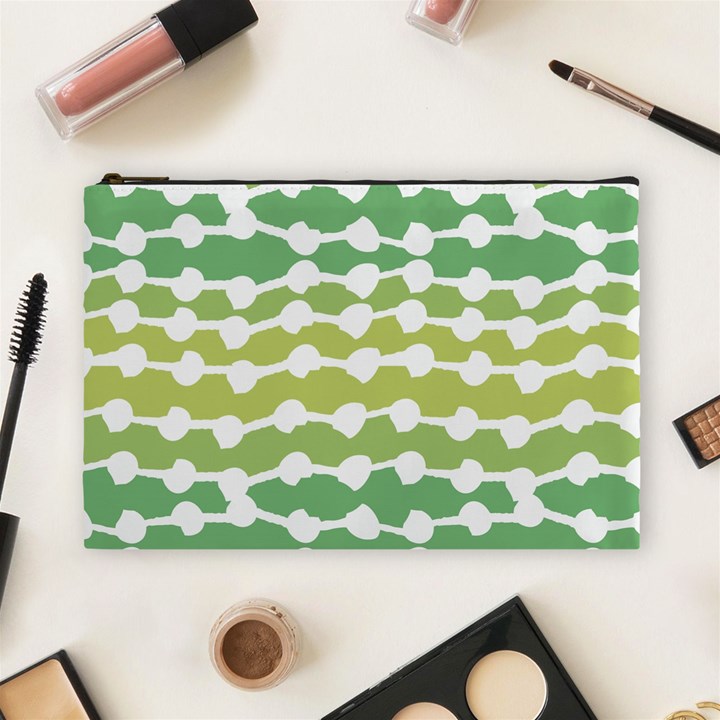 Polkadot Polka Circle Round Line Wave Chevron Waves Green White Cosmetic Bag (Large) 